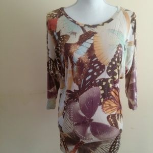 Butterfly Print Knit Shirt Sweater